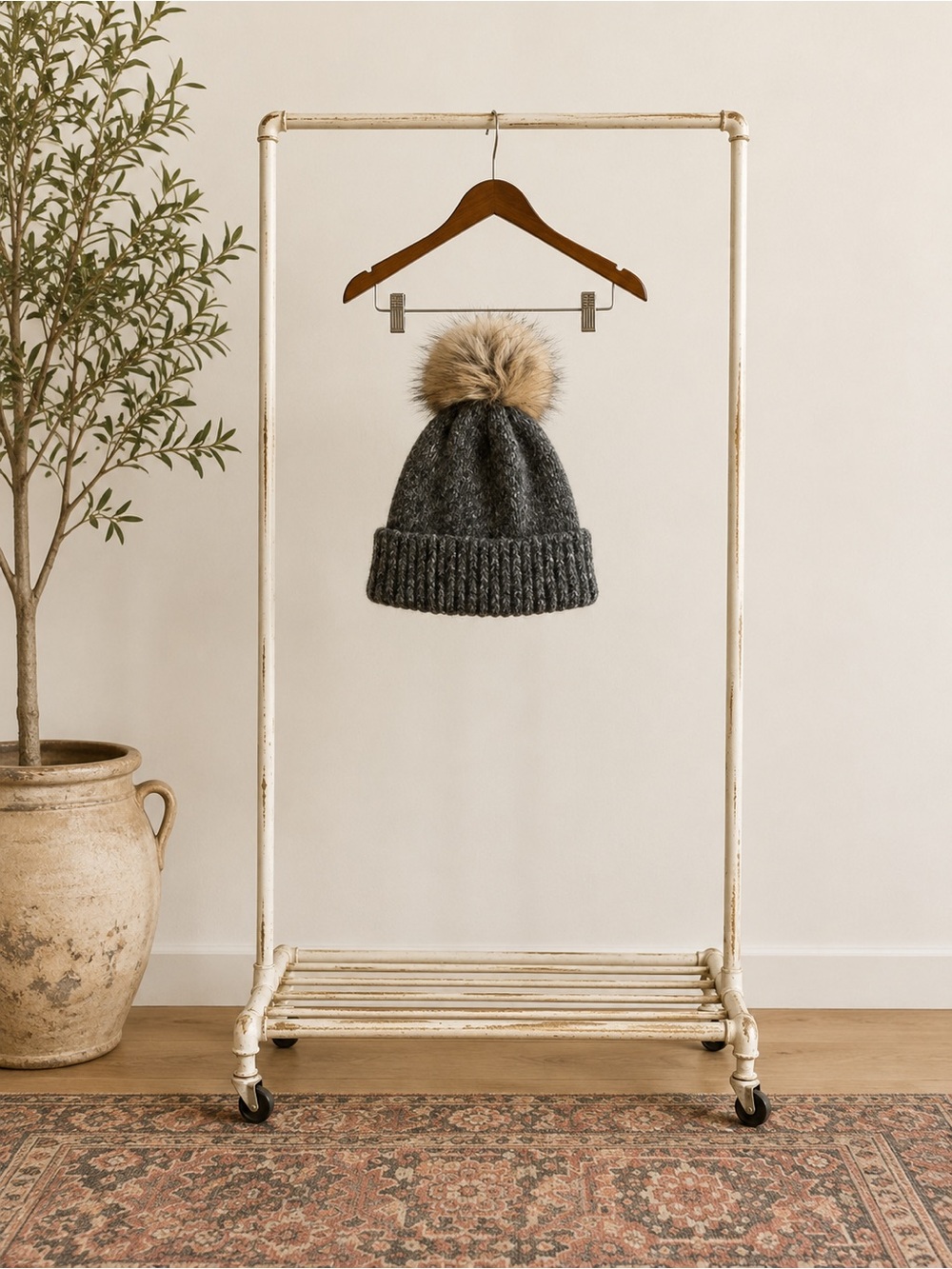 Cozy Knit Pom Beanie - Gray